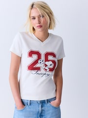 White License Snoopy High V-Neck White Football Graphic T-Shirt - Image 4 of 7