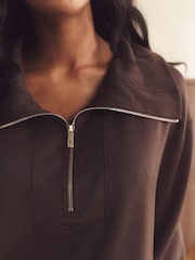 B by Ted Baker Viscose Lounge Quarter Zip Chocolate Brown Top - Image 3 of 10