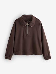 B by Ted Baker Viscose Lounge Quarter Zip Chocolate Brown Top - Image 4 of 10