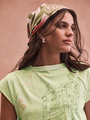 Green Graphic Raw Seam Short Cap Sleeve T-Shirt - Image 5 of 9