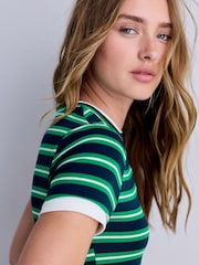 Green/Blue Stripe Short Sleeve Layered Crew Neck T-Shirt - Image 6 of 9