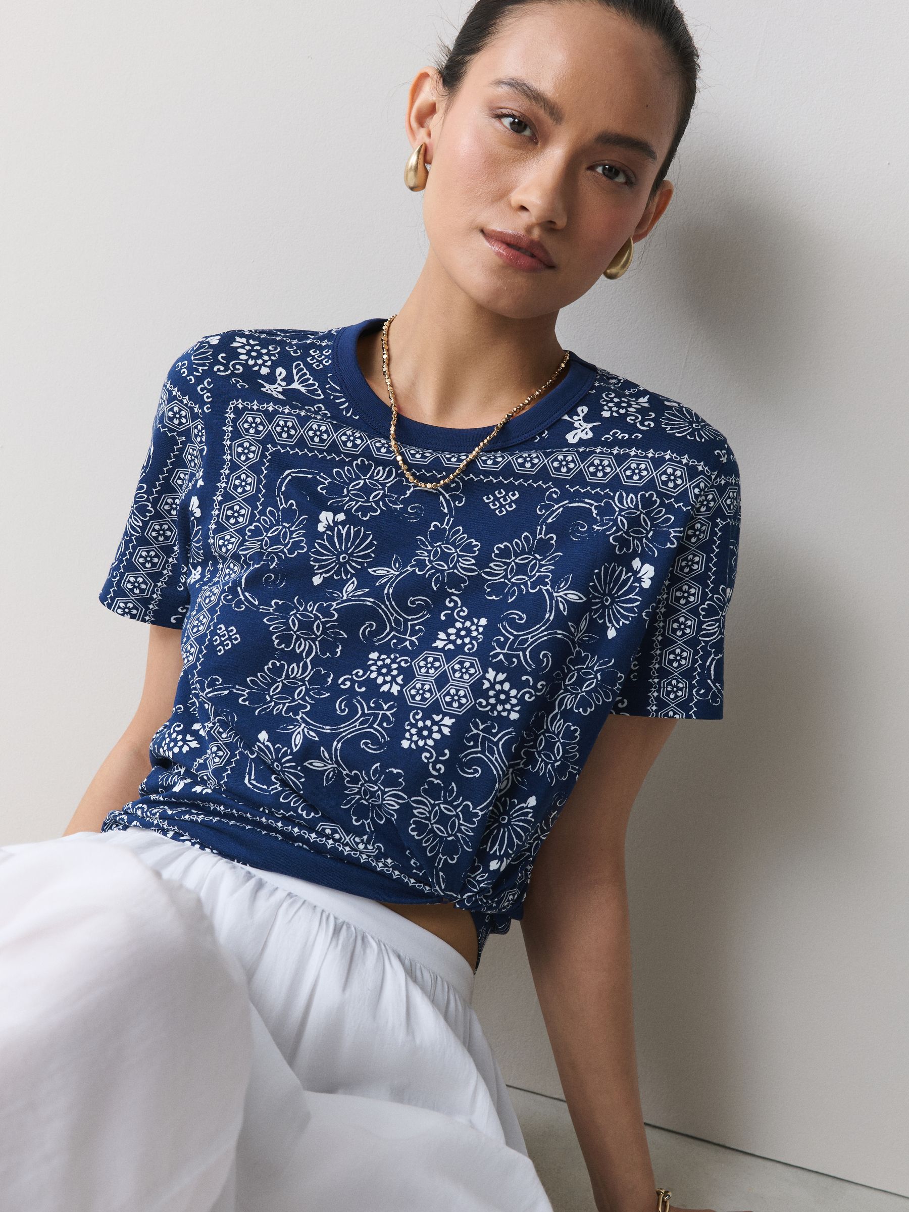 Buy Navy Blue Bandana Print Essential T-Shirt from Next USA