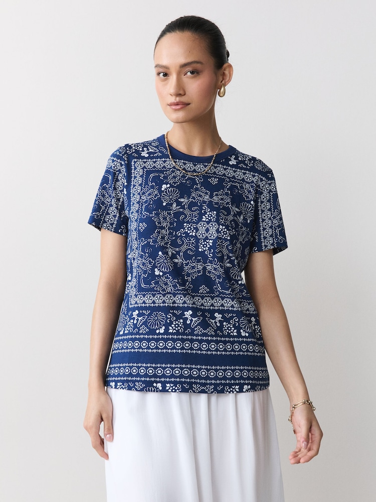 Blue/Navy Bandana Print Essentials T-Shirt - Image 2 of 7