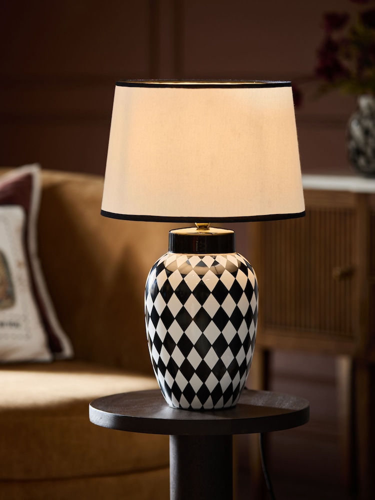 Black/White Checker board Table Lamp - Image 1 of 5 Black/White Checker board Table Lamp - Image 1 of 5