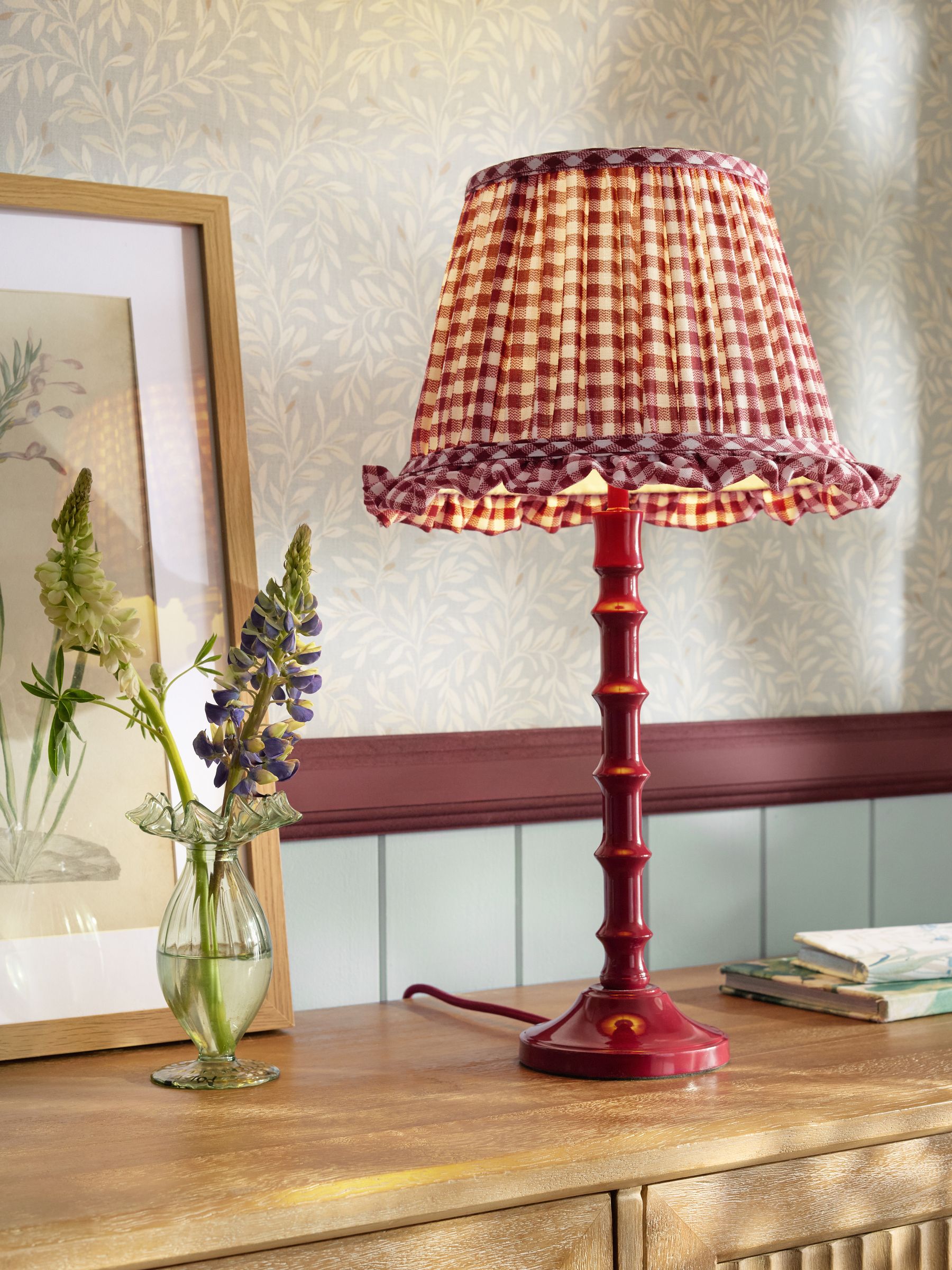 Red Gingham Pleated Lamp Shade