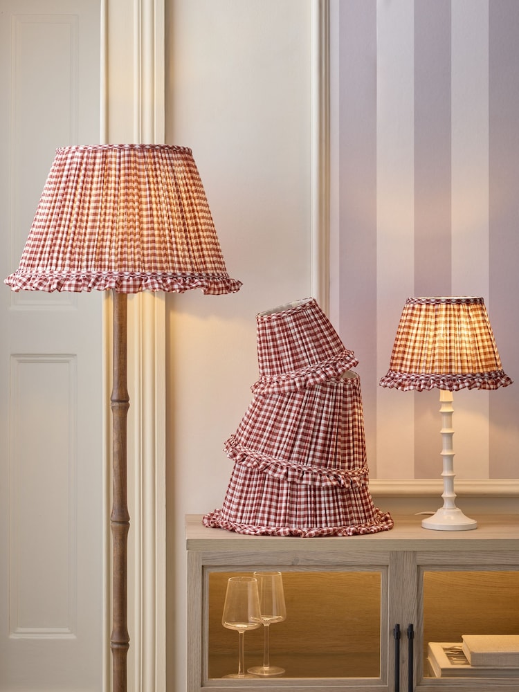 Red Gingham Pleated Lamp Shade - Image 1 of 7 Red Gingham Pleated Lamp Shade - Image 1 of 7