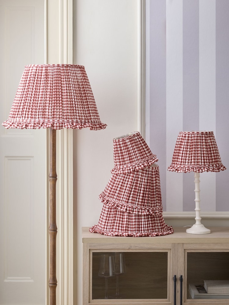 Red Gingham Pleated Lamp Shade - Image 2 of 7 Red Gingham Pleated Lamp Shade - Image 2 of 7
