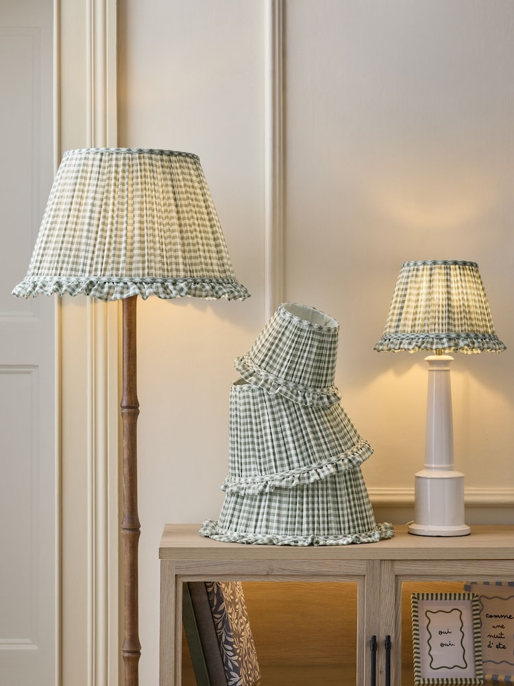 Green Gingham Pleated Lamp Shade - Image 1 of 7 Green Gingham Pleated Lamp Shade - Image 1 of 7
