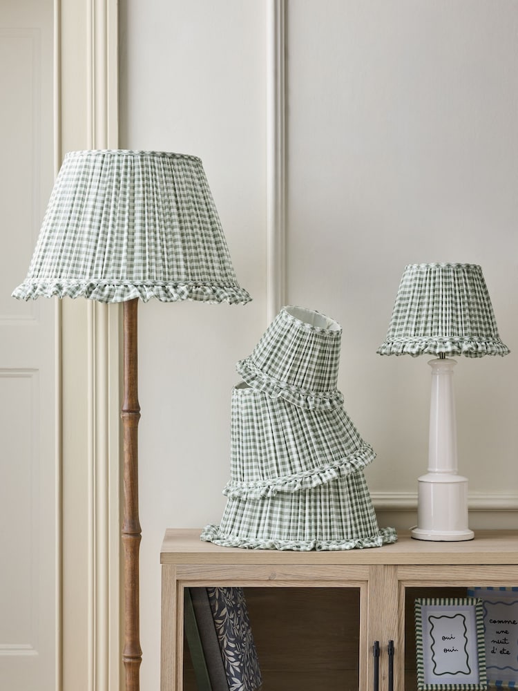 Green Gingham Pleated Lamp Shade - Image 2 of 7 Green Gingham Pleated Lamp Shade - Image 2 of 7