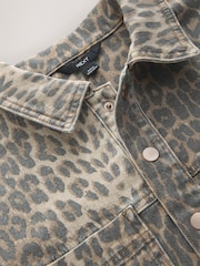 Leopard Print Short Sleeve Utility Denim Mini Dress - Image 7 of 8