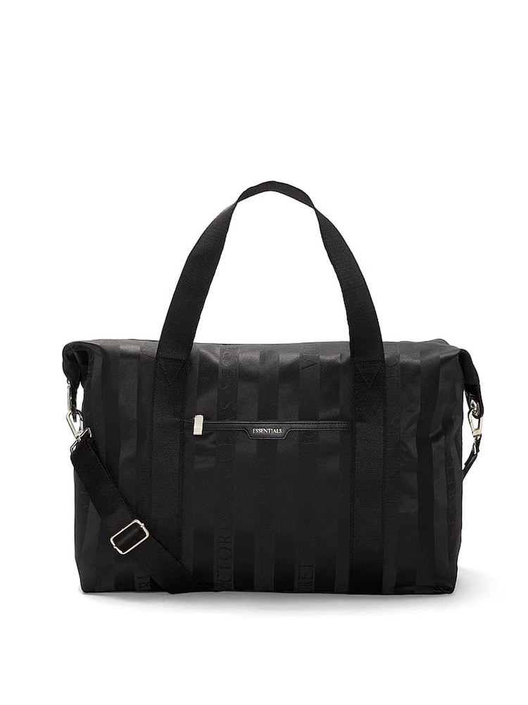 Victoria's Secret Black Jacquard Stripe Overnight Travel Bag - Image 1 of 3