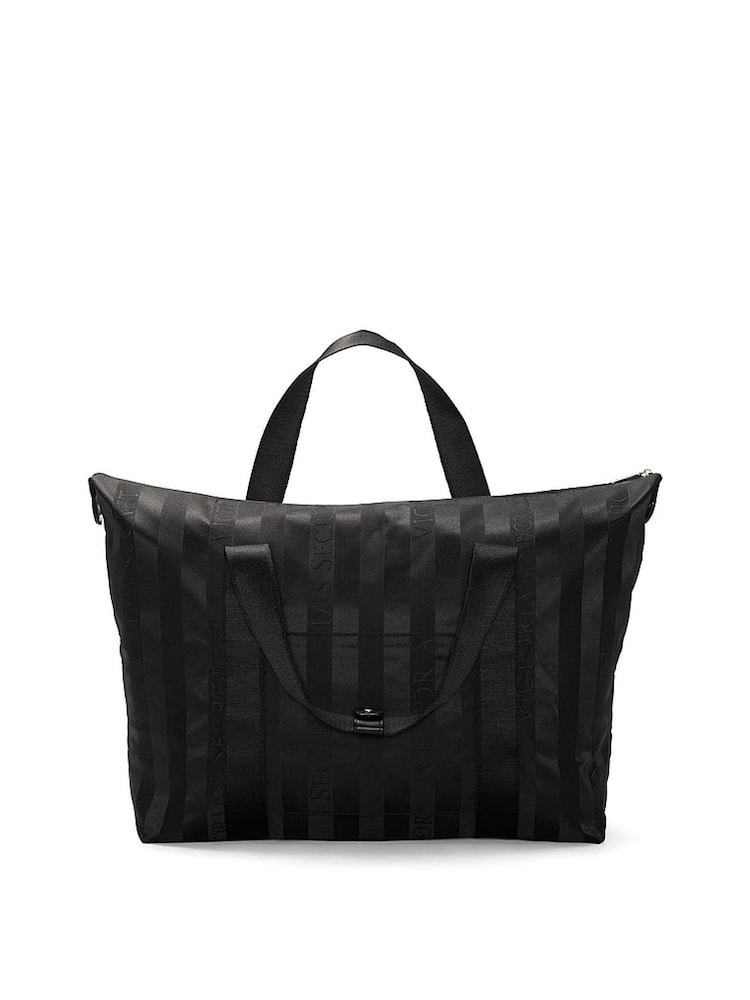 Victoria's Secret Black Jacquard Stripe Overnight Travel Bag - Image 2 of 3