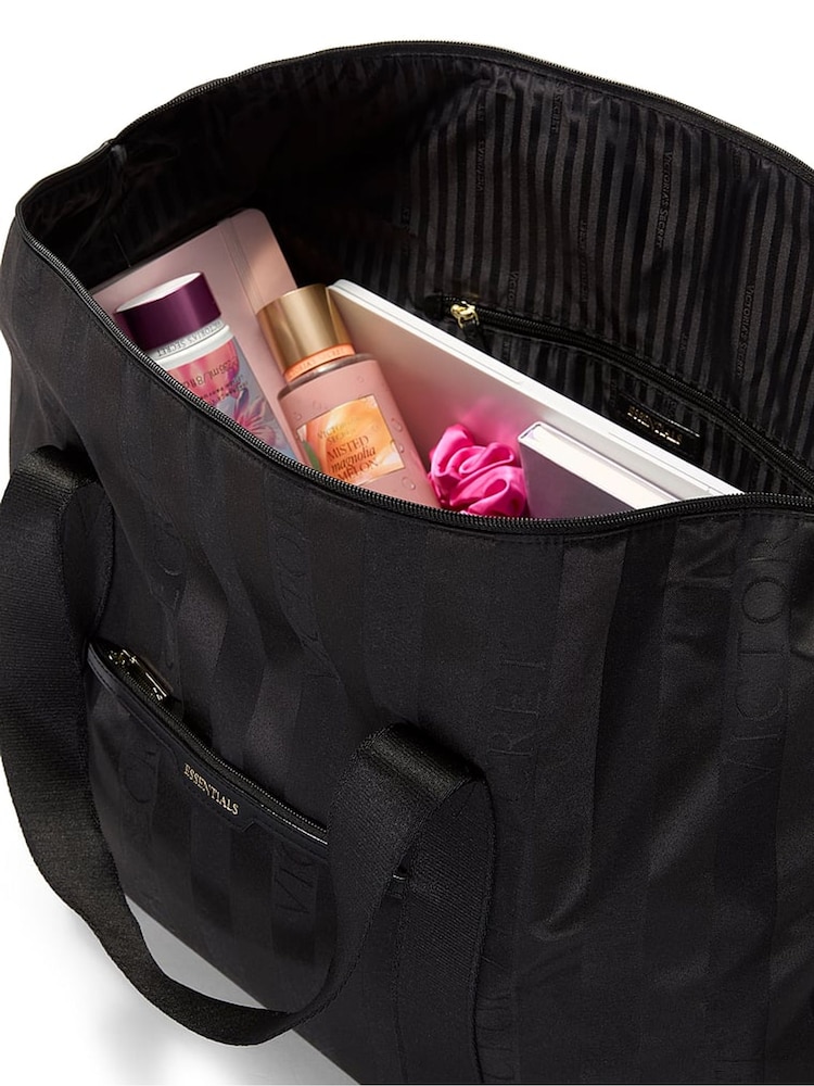 Victoria's Secret Black Jacquard Stripe Overnight Travel Bag - Image 3 of 3