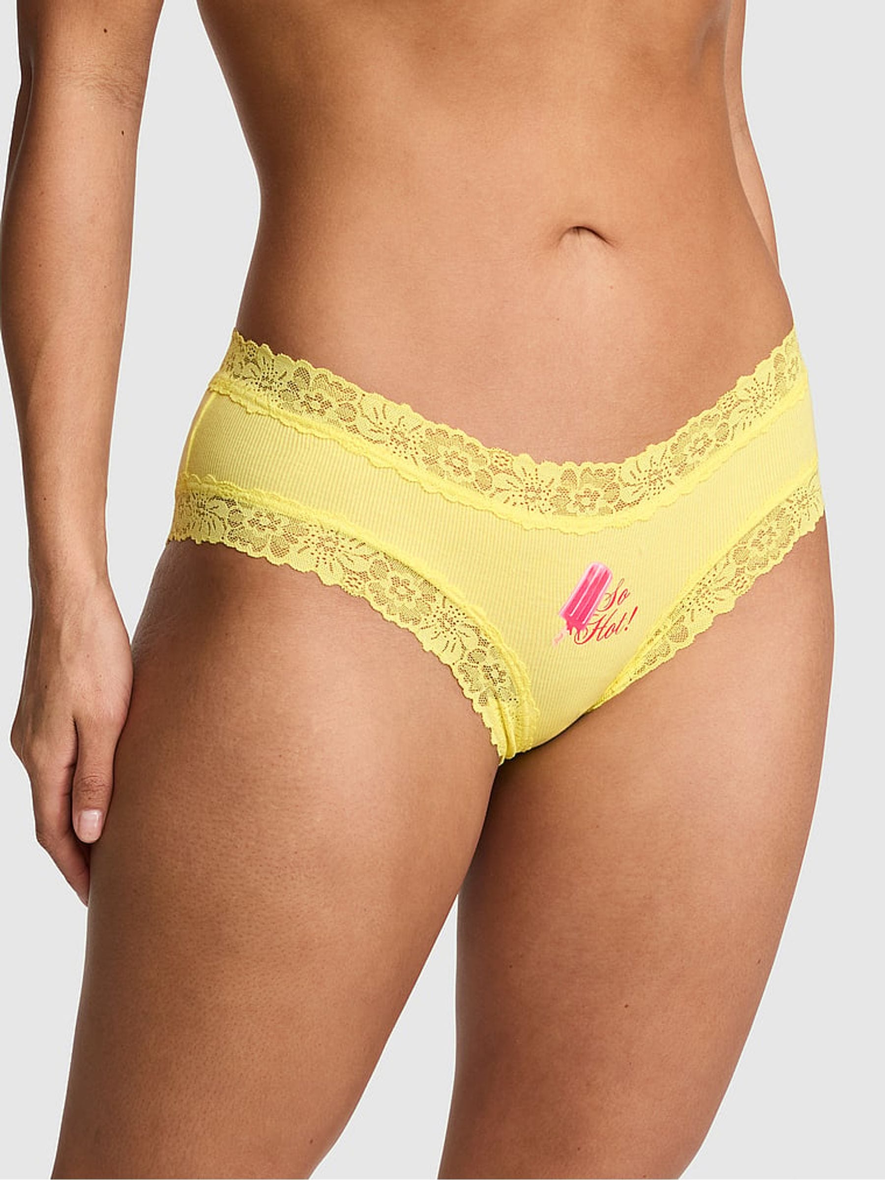 Victoria's Secret PINK Pineapple Yellow Cheeky Lace Trim Rib Knickers