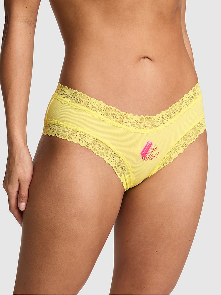 Victoria's Secret PINK Pineapple Yellow Cheeky Lace Trim Rib Knickers - Image 1 of 2