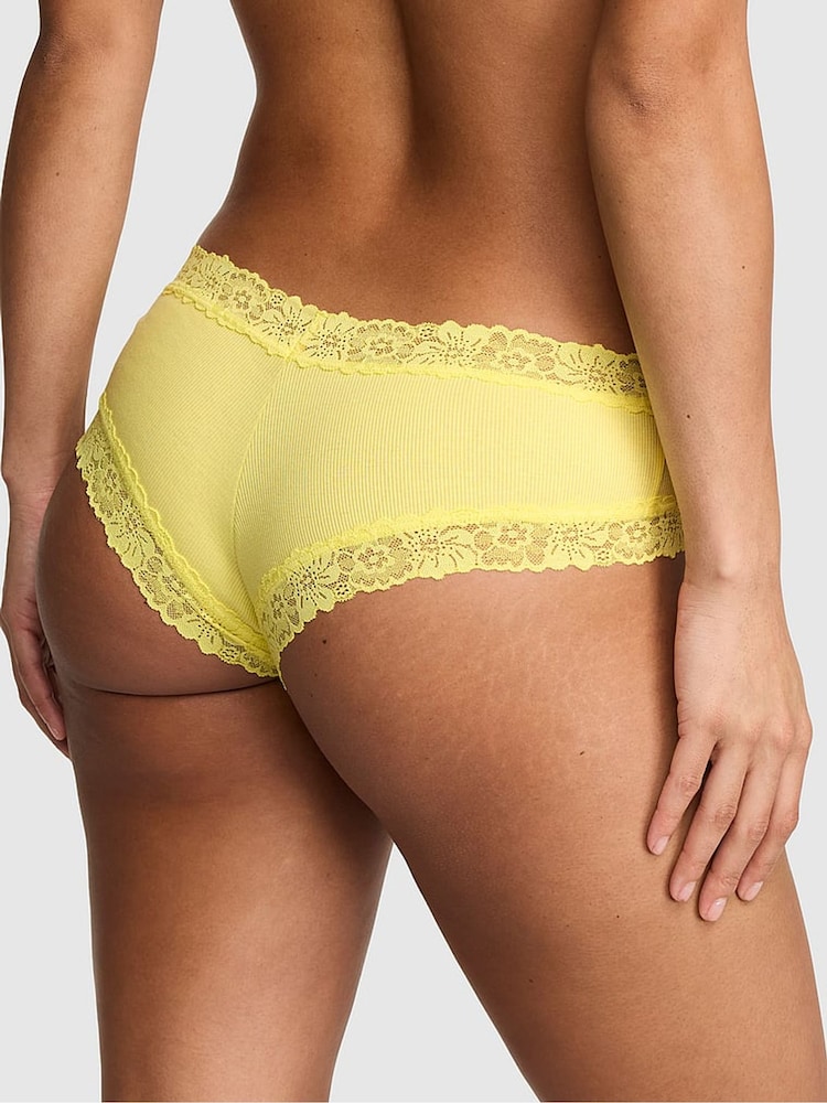 Victoria's Secret PINK Pineapple Yellow Cheeky Lace Trim Rib Knickers - Image 2 of 2