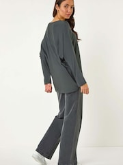 Roman Grey Hotfix Feather Stretch Knit Blouse - Image 3 of 5