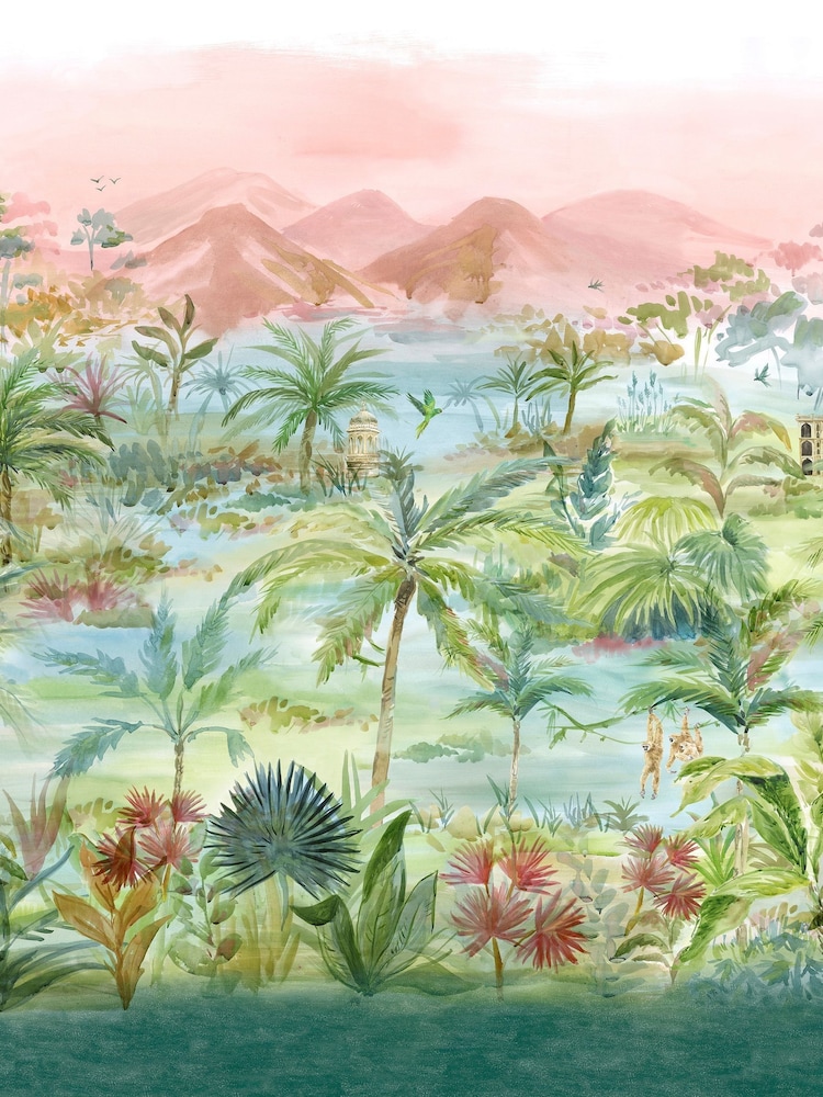 Clarke and Clarke Teal Kerala Mural Indira Wallcoverings A4 Wallpaper Sam Wallcoverings - Image 1 of 1 Clarke and Clarke Teal Kerala Mural Indira Wallcoverings A4 Wallpaper Sam Wallcoverings - Image 1 of 1