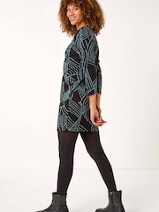 Roman Green Abstract Print Pocket Detail Tunic Dress - Image 2 of 5
