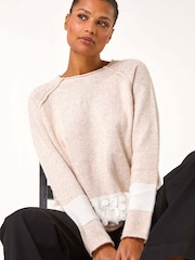 Roman Natural Sequin Colour Block Knit Jumper - Image 1 of 5