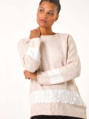 Roman Natural Sequin Colour Block Knit Jumper - Image 2 of 5