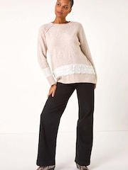 Roman Natural Sequin Colour Block Knit Jumper - Image 3 of 5