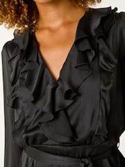 Roman Black Satin V-Neck Ruffle Dress - Image 5 of 5