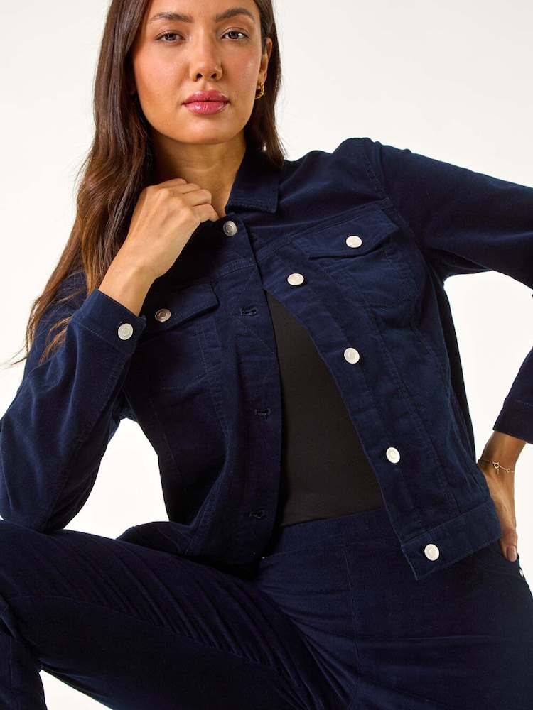 Roman Blue Corduroy Pocket Detail Stretch Jacket - Image 1 of 5