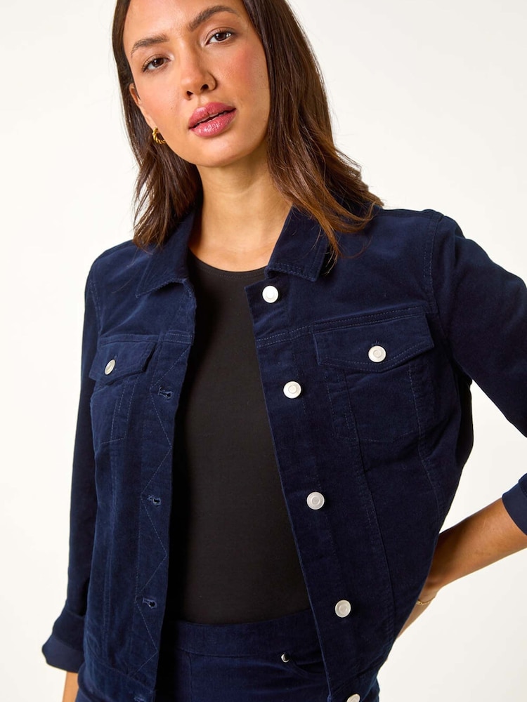 Roman Blue Corduroy Pocket Detail Stretch Jacket - Image 2 of 5
