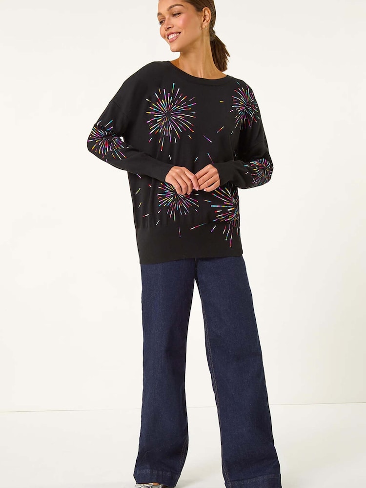 Roman Black Crew Neck Burst Foil Print Jumper - Image 2 of 5 Roman Black Crew Neck Burst Foil Print Jumper - Image 2 of 5