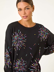 Roman Black Crew Neck Burst Foil Print Jumper - Image 4 of 5