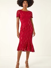 Roman Midikleid aus Spitze mit Blattmuster und Pailletten - Bild 1 von 5