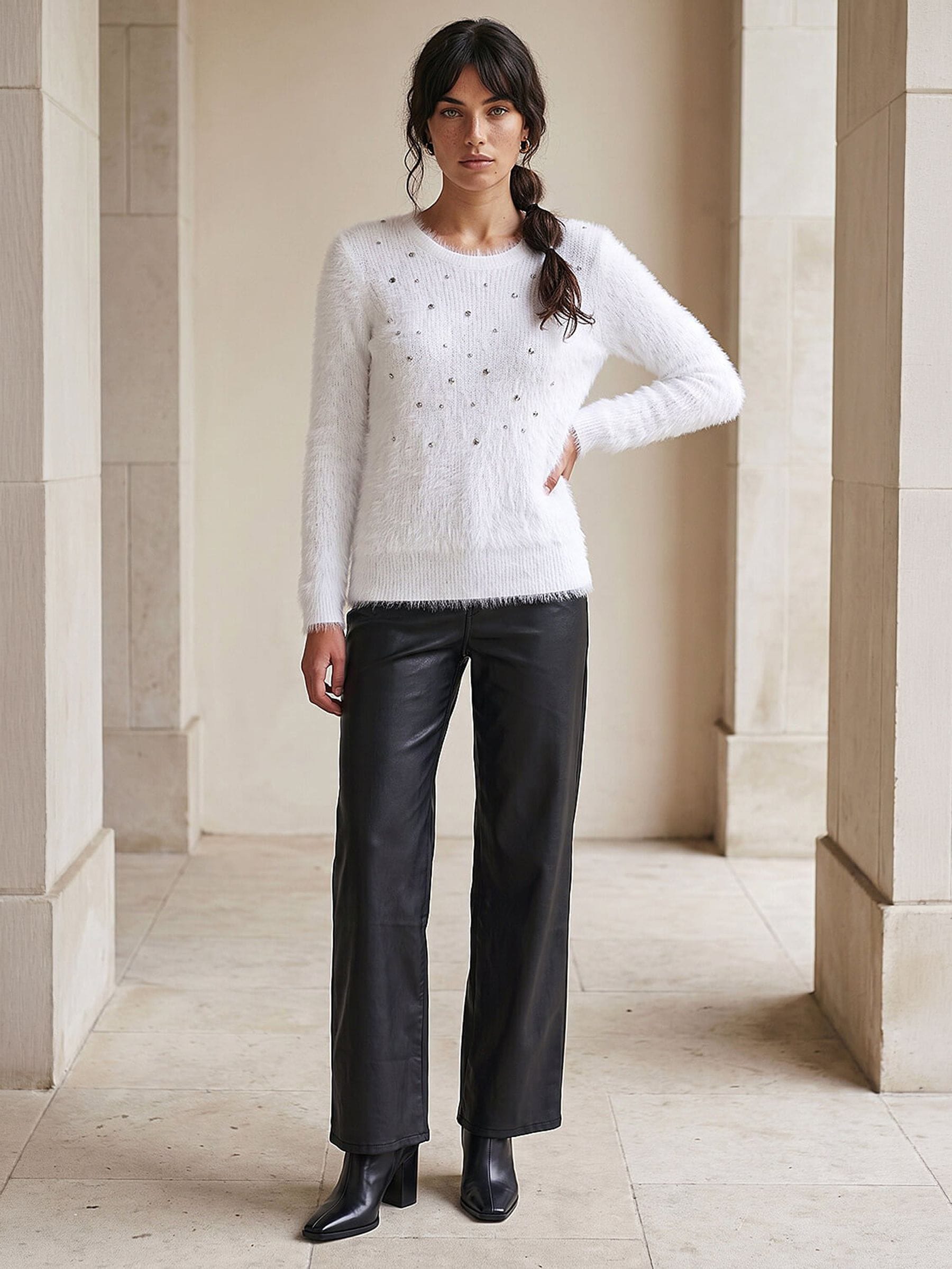 Roman Women's Ivory Embellished Fluffy Knit Jumper In | Size: 20 - Image 4