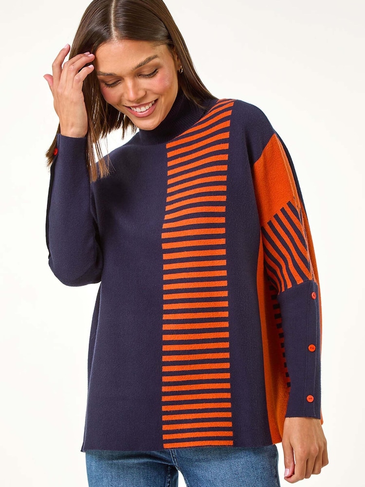 Roman Blue Stripe Colour Block Jumper - Image 1 of 5 Roman Blue Stripe Colour Block Jumper - Image 1 of 5