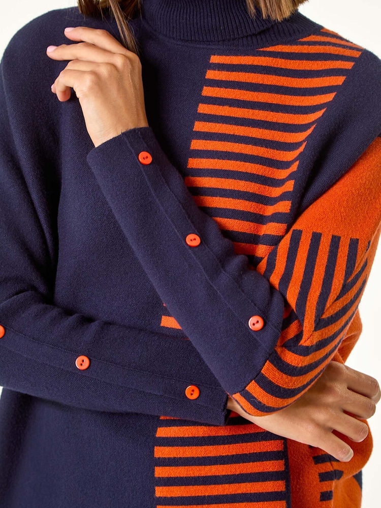 Roman Blue Stripe Colour Block Jumper - Image 5 of 5 Roman Blue Stripe Colour Block Jumper - Image 5 of 5