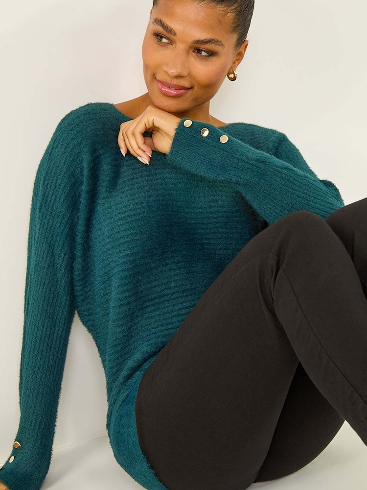 Roman Button Sleeve Fluffy Jumper - Imagen 1 de 4