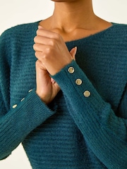 Roman Button Sleeve Fluffy Jumper - Imagen 4 de 4