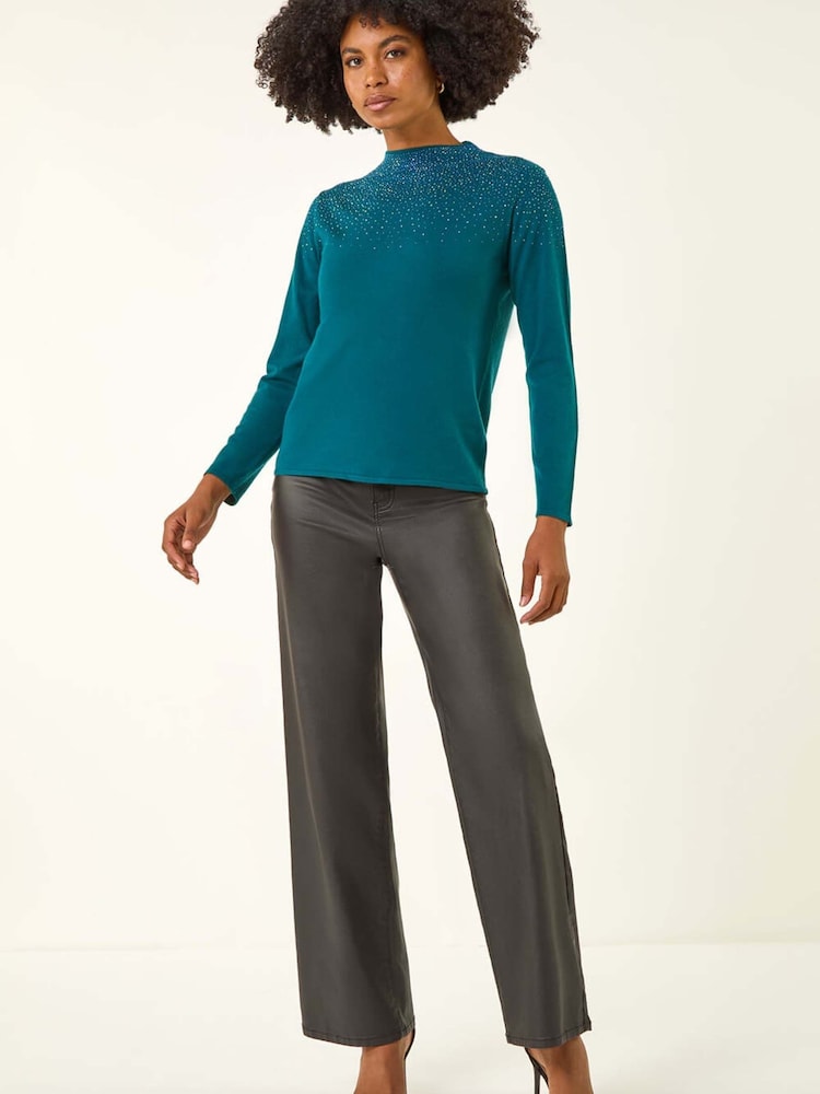 Roman Green Sparkly High Neck Knit Jumper - Image 1 of 8 Roman Green Sparkly High Neck Knit Jumper - Image 1 of 8