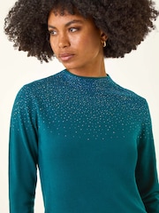 Roman Green Sparkly High Neck Knit Jumper - Image 2 of 8