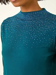 Roman Green Sparkly High Neck Knit Jumper - Image 4 of 8