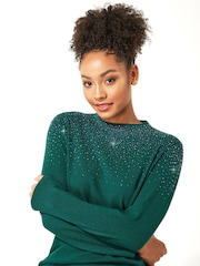 Roman Green Sparkly High Neck Knit Jumper - Image 5 of 8