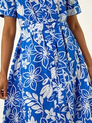 Roman Blue Floral Print Tie Waist Midi Dress - Image 5 of 5