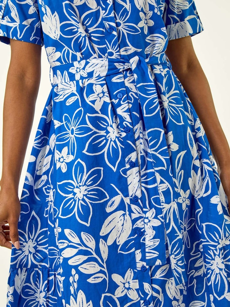 Roman Blue Floral Print Tie Waist Midi Dress - Image 5 of 5 Roman Blue Floral Print Tie Waist Midi Dress - Image 5 of 5
