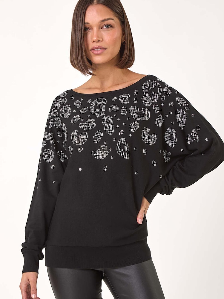 Suéter con estampado animal y detalle de strass de Roman - Imagen 1 de 5