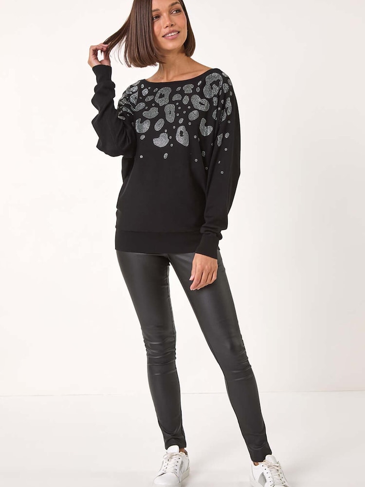 Suéter con estampado animal y detalle de strass de Roman - Imagen 2 de 5