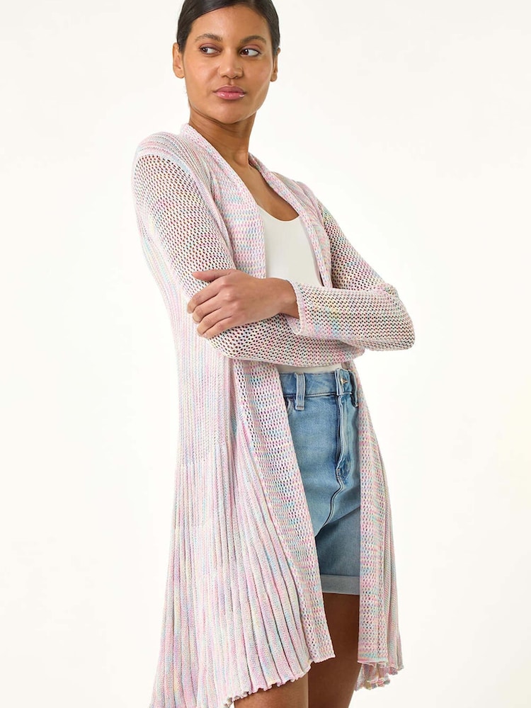 Roman Blue Pointelle Longline Cardigan - Image 1 of 5 Roman Blue Pointelle Longline Cardigan - Image 1 of 5