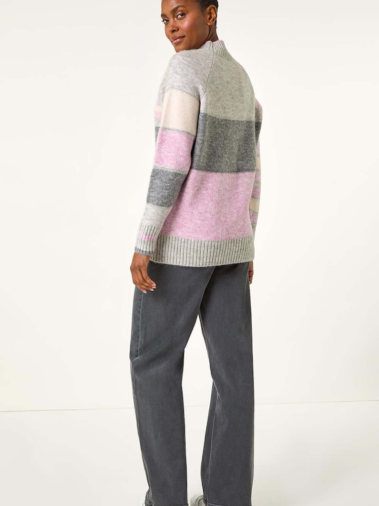Roman Grey Stripe Colour Block Knitted Jumper - Image 5 of 5 Roman Grey Stripe Colour Block Knitted Jumper - Image 5 of 5