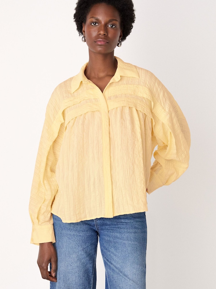 Whistles Yellow Textured Frill Detail Blouse - Image 1 of 5