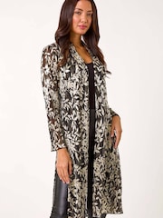 Roman Metallic Leaf Print Metallic  Plisse Kimono - Image 3 of 5