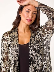 Roman Metallic Leaf Print Metallic  Plisse Kimono - Image 4 of 5